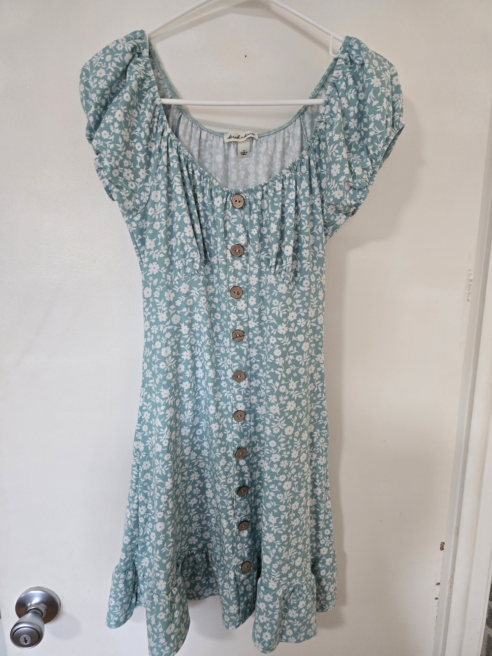 Derek Heart Floral Puff Sleeve Mini Dress Women's Medium Blue White Cottagecore